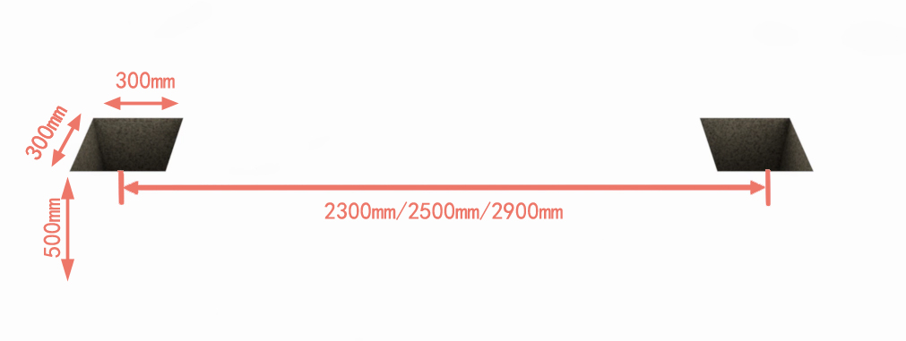 Measure and mark the post location as per the panel width
Dig holes for posts. In common, the post is 500mm longer than panel. So 300*300*500mm is ok.
