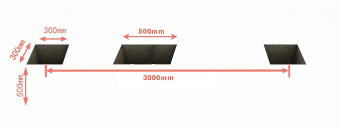 Measure and mark the post location as per the panel width
Dig holes for posts. In common, the post is 500mm longer than panel. So 300*300*500mm is ok.
